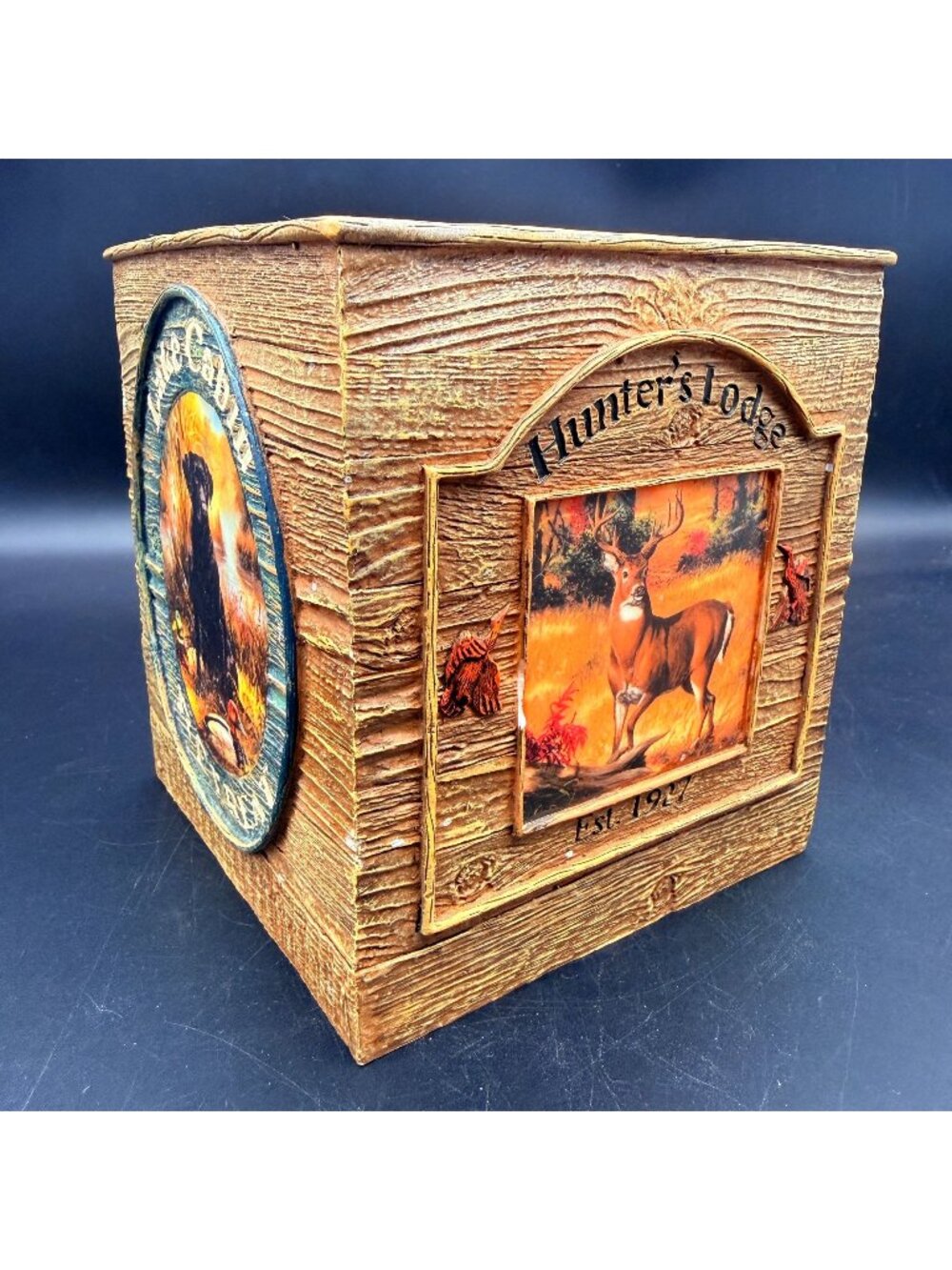 Hunter's Lodge Square Tissue Box Cover Duck Blind Deer Dog Rustic Wildlife Decor